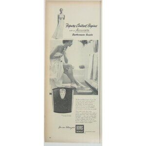 Borg Bathroom Scale Weight Control Vintage Ad Print 1950s Decor Woman Towel